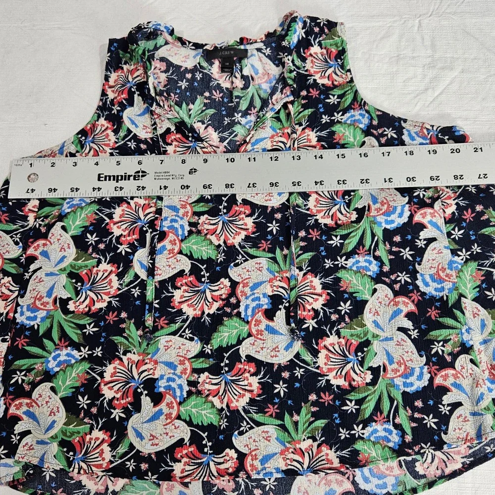 J.Crew Womens XS Navy Blue‎ Floral Viscose Sleeveless Tie Neck Blouse Top